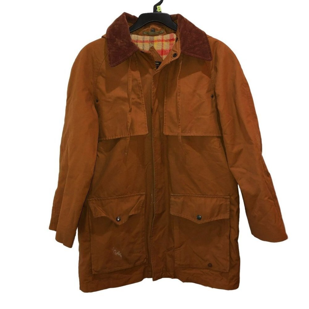 Vintage Fox Run by Little Foxes Mens Brown Pockets Hooded Barn Coat Jacket